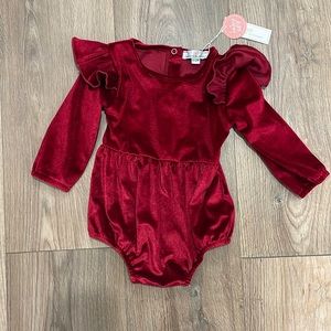 NWT dark red velvet bubble romper